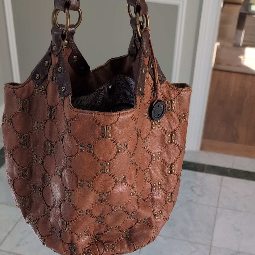 The Sak Brown Studded Leather Shoulder Bag
